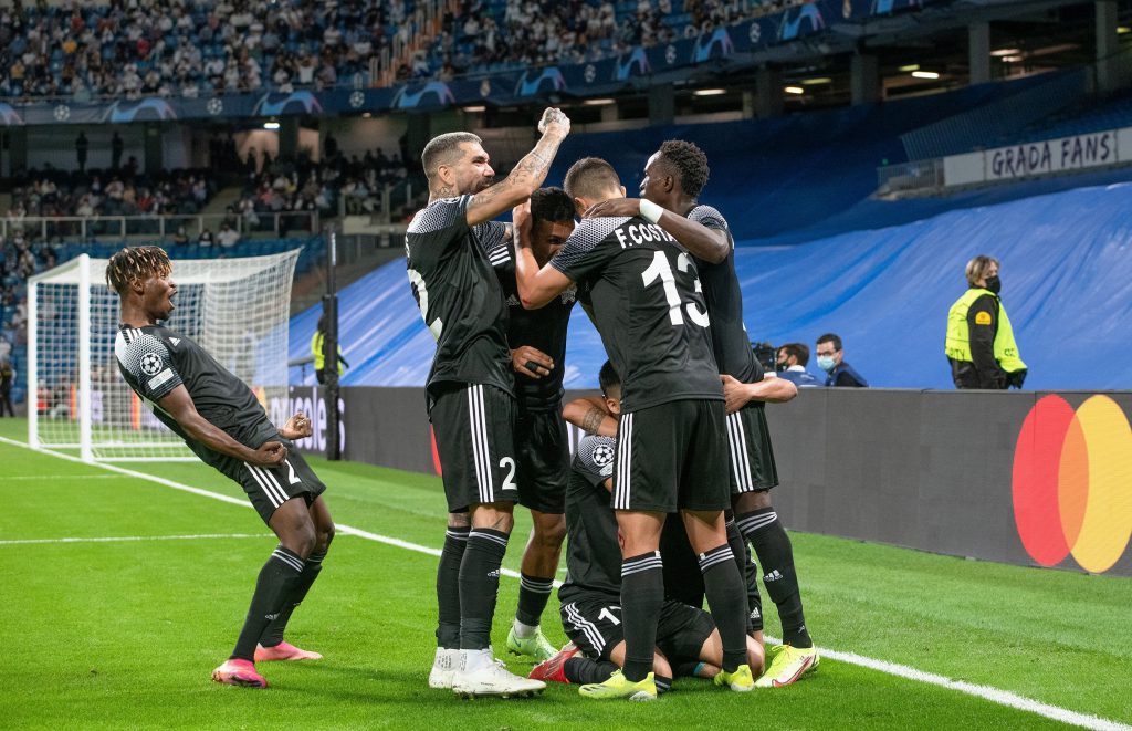 Sheriff players celebrating after scoring a goal against Real Madrid
